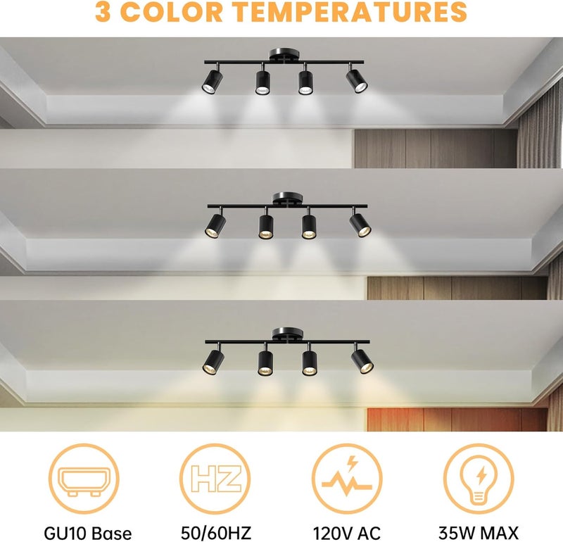 Lavendex LED 4 Light Track Lighting Kit, Dimmable Ceiling Spot Lighting Includes 4 x GU10 Bulb, Modern Track Light Fixture with Rotatable Heads for Kitchen, Living Room, Bedroom - Image 2
